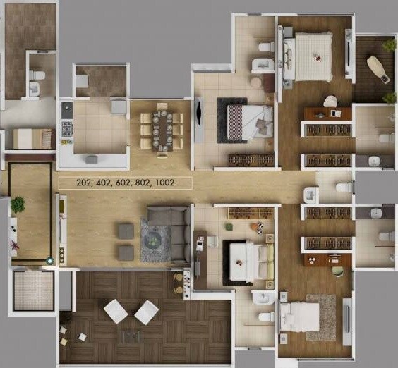 Floor plan of 4 BHK 1583 Sq. Ft. Apartment in Kumar Privie Selena, Pune