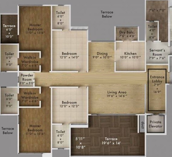 Floor plan of 4 BHK 1585 Sq. Ft. Apartment in Kumar Privie Selena, Pune