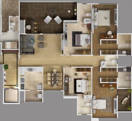 Floor plan of 4 BHK 2375 Sq. Ft. Apartment in Kumar Privie Selena, Pune