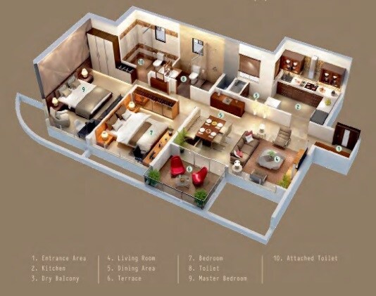 Floor plan of 2 BHK Apartment - 870 sq. ft. in Kumar Prospera Hadapsar, Pune