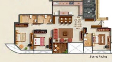 Floor plan of 3 BHK Apartment - 1173 sq. ft. in Kumar Prospera Hadapsar, Pune
