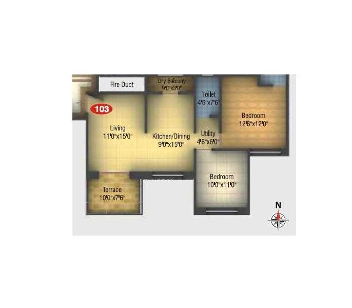 2 BHK 747 Sq. Ft. Apartment