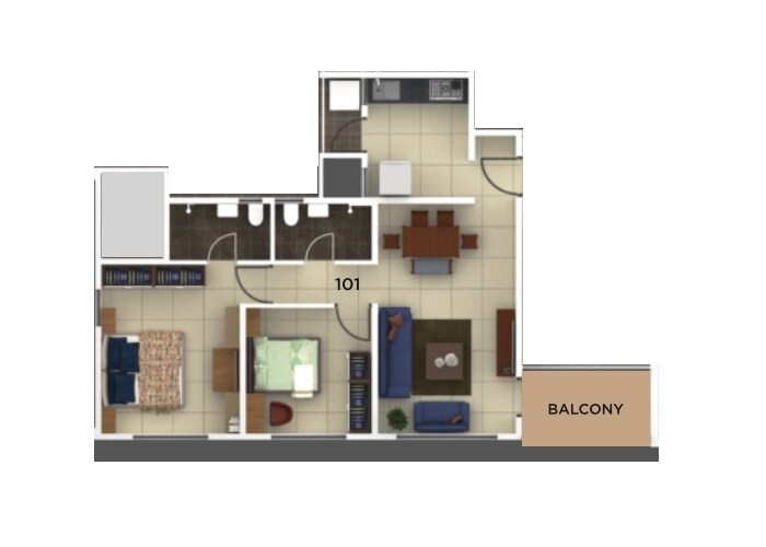 Floor plan of 2 BHK 676 Sq. Ft. Apartment in Kumar Samruddhi Society, Pune