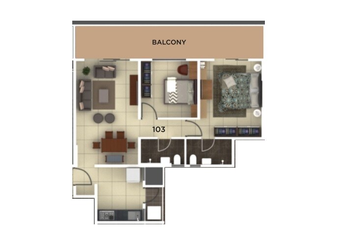 Floor plan of 2 BHK 742 Sq. Ft. Apartment in Kumar Samruddhi Society, Pune