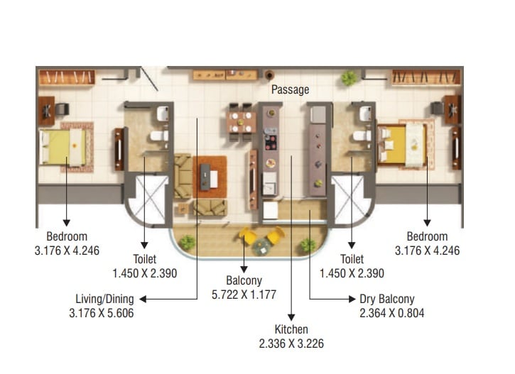 2 BHK 772 Sq. Ft. Apartment