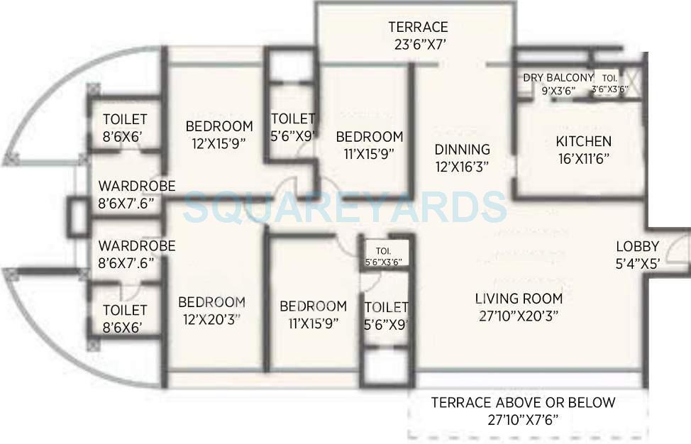 Floor plan of 4 BHK 3153 Sq. Ft. Apartment in Kumar Sienna, Pune