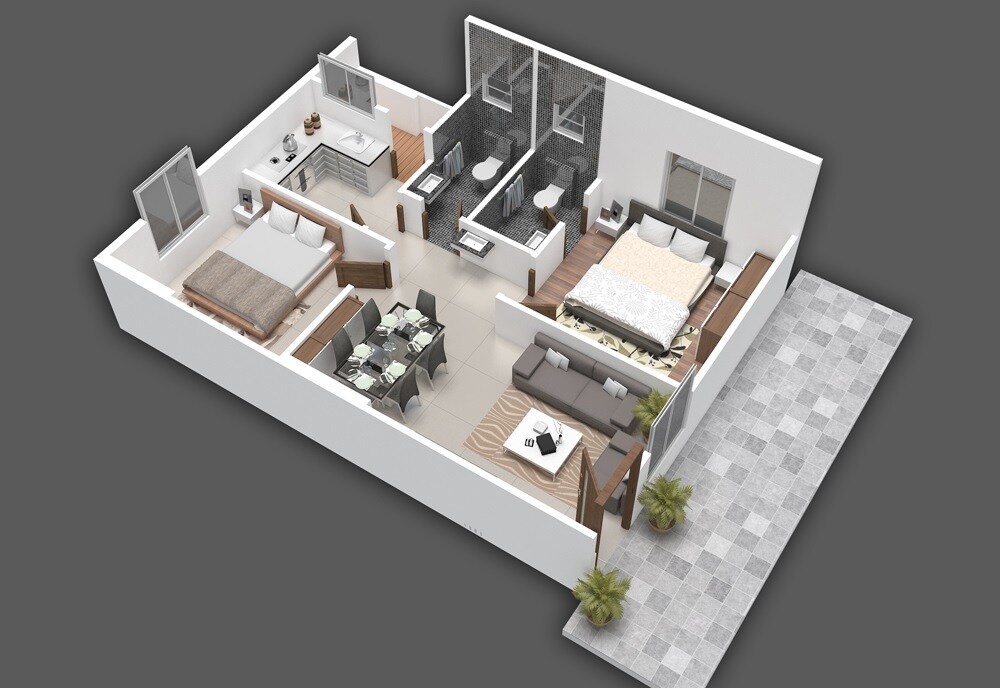 Floor plan of 2 BHK 623 Sq. Ft. Apartment in Kumar Smart Homes 5 Springs, Pune