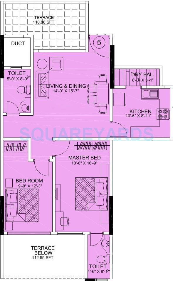 Floor plan of 2 BHK 1154 Sq. Ft. Apartment in Kumar Urban 45 Nirvana Hills, Pune