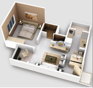 Floor plan of 1 BHK 380 Sq. Ft. Apartment in Kumar Urban Kul Ecoloch-II(Delight), Pune