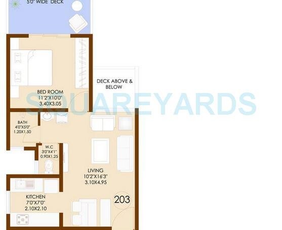Floor plan of 1 BHK 413 Sq. Ft. Apartment in Kumar Urban Kul Ecoloch-II(Delight), Pune