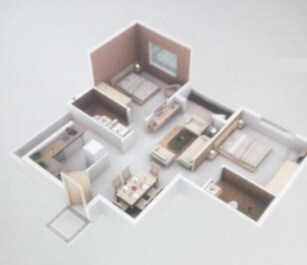 Floor plan of 2 BHK 709 Sq. Ft. Apartment in Kumar Urban Kul Ecoloch-II(Delight), Pune