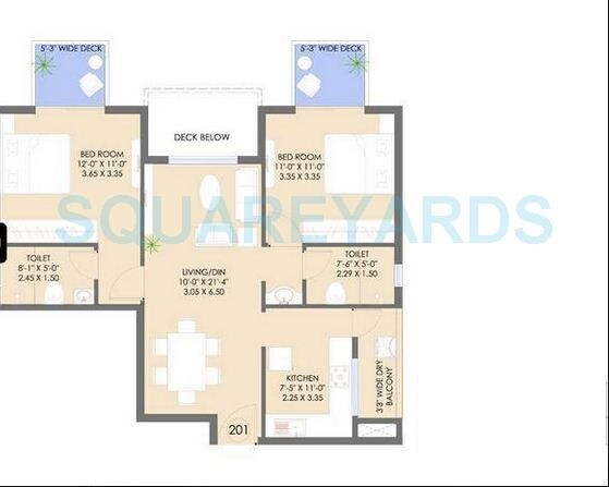 Floor plan of 2 BHK 985 Sq. Ft. Apartment in Kumar Urban Kul Ecoloch-II(Delight), Pune