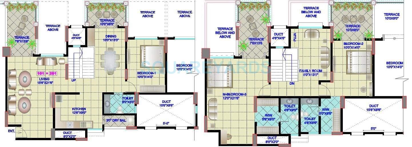 Floor plan of 3 BHK 2617 Sq. Ft. Villa in Kumar Urban Laxmi Villas, Pune