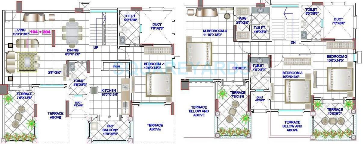 Floor plan of 4 BHK 2502 Sq. Ft. Villa in Kumar Urban Laxmi Villas, Pune