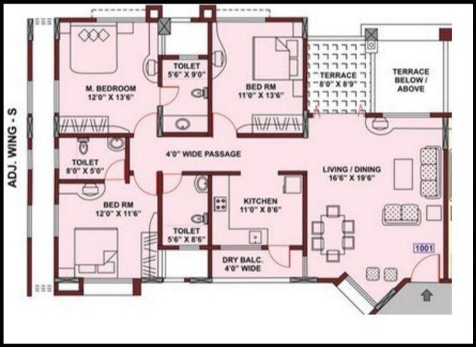 Floor plan of 3 BHK 1564 Sq. Ft. Apartment in Kumar Urban Sophronia, Pune