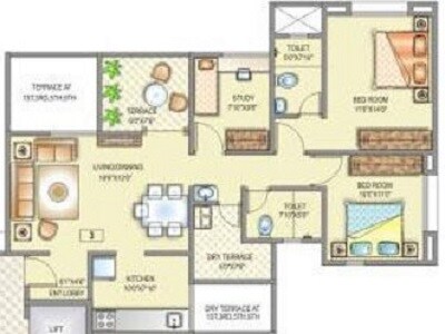 Floor plan of 2 BHK 730 Sq. Ft. Apartment in Kunal Belleza, Pune