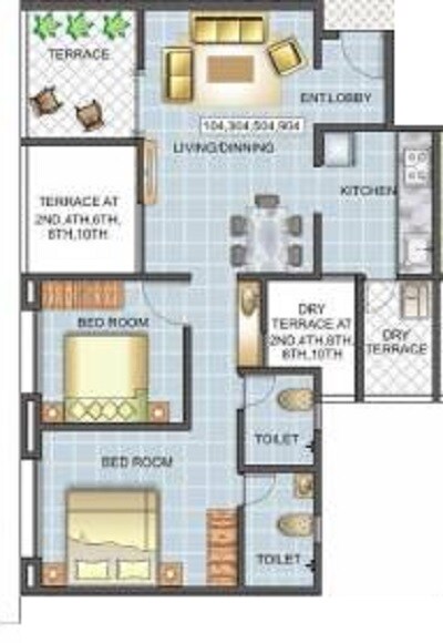 Floor plan of 2 BHK 790 Sq. Ft. Apartment in Kunal Belleza, Pune
