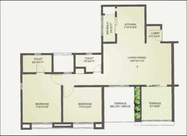 2 BHK 554 Sq. Ft. Apartment in Kunal Iconia