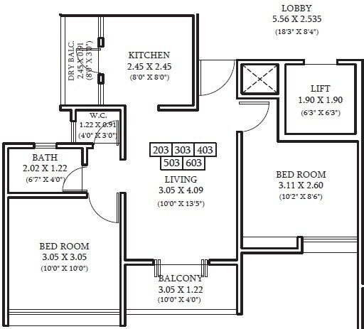 Floor plan of 1 BHK 498 Sq. Ft. Apartment in Kundan Easterlia, Pune