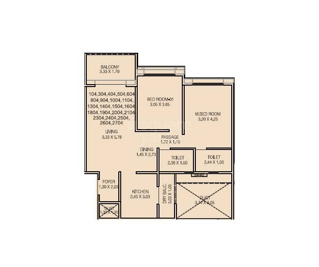 Floor plan of 2 BHK 871 Sq. Ft. Apartment in Kundan Eternia, Pune