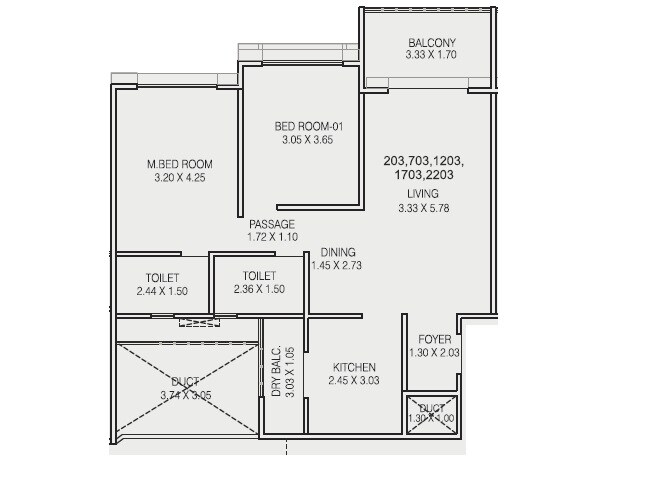 Floor plan of 2 BHK 761 Sq. Ft. Apartment in Kundan Eternia Apartment, Pune
