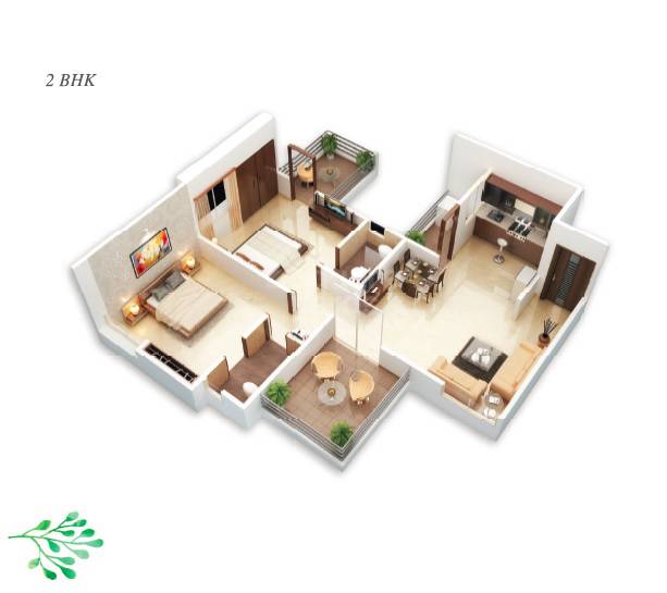 Floor plan of 2 BHK 572 Sq. Ft. Apartment in Kundan Freshia, Pune