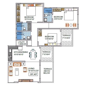  3 BHK Apartment at Kundan La Ventana, Kondhwa – for Rent