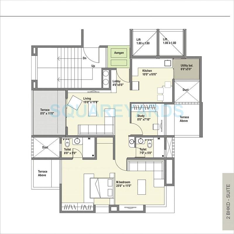 Floor plan of 1 BHK 1325 Sq. Ft. Apartment in Kundan Spaces Grand Stand, Pune