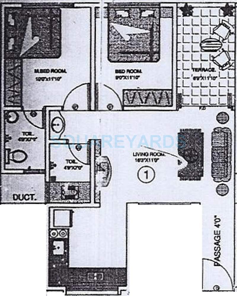 Floor plan of 2 BHK 854 Sq. Ft. Apartment in Kundan Spaces House, Pune