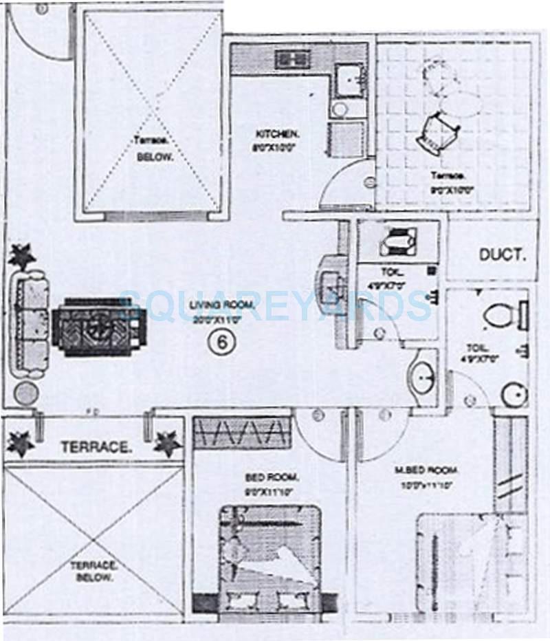 Floor plan of 2 BHK 921 Sq. Ft. Apartment in Kundan Spaces House, Pune