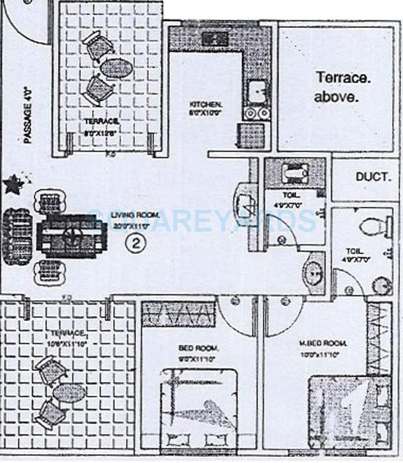 Floor plan of 2 BHK 990 Sq. Ft. Apartment in Kundan Spaces House, Pune
