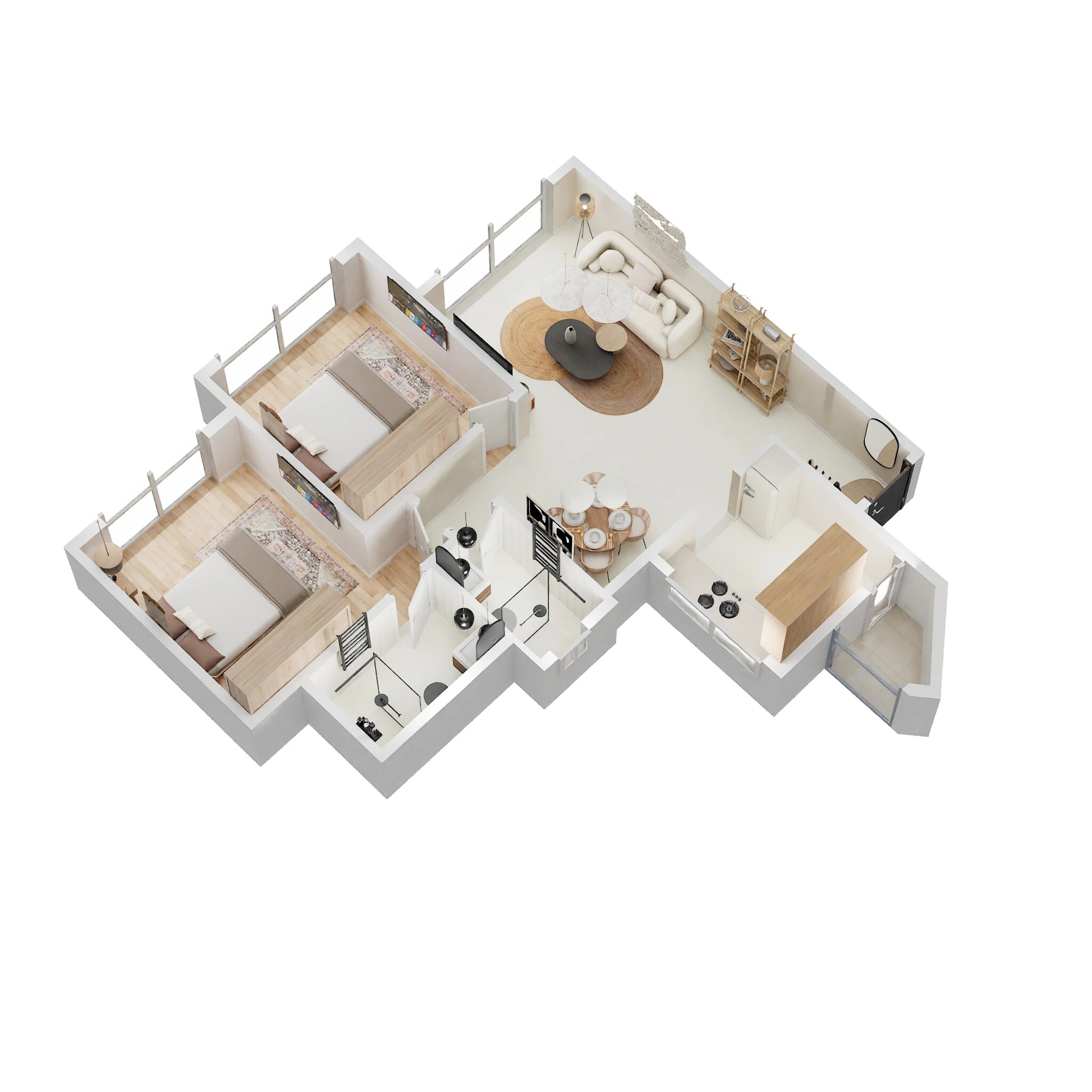 Floor plan of 2 BHK Apartment - 1091 sq. ft. in Kundan Spaces Paradise, Pune