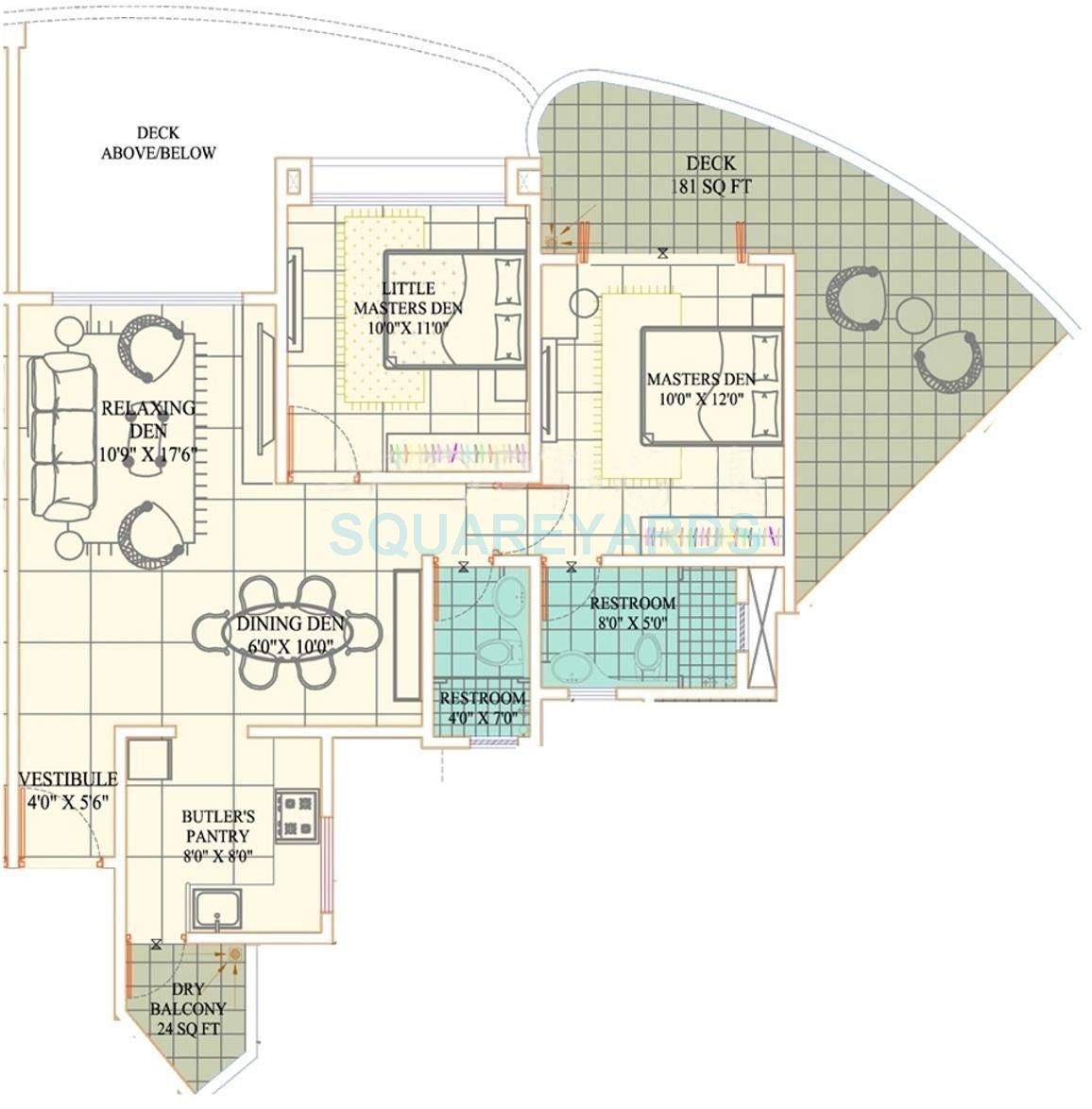Floor plan of 2 BHK Apartment - 1117 sq. ft. in Kundan Spaces Paradise, Pune