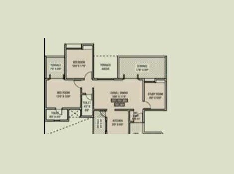 Floor plan of 2 BHK 1026 Sq. Ft. Apartment in Kundan The Landmark, Pune