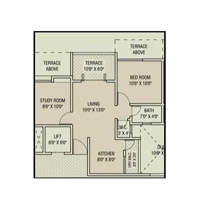 Floor plan of 2 BHK 1312 Sq. Ft. Apartment in Kundan The Landmark, Pune