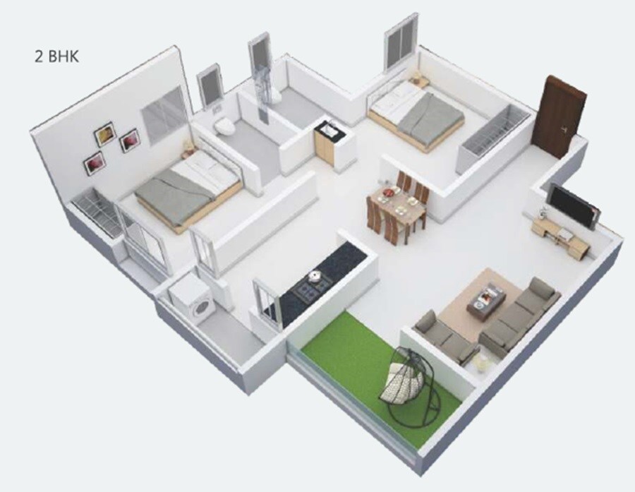 Floor plan of 2 BHK 550 Sq. Ft. Apartment in Kushal Sagar Vatika, Pune