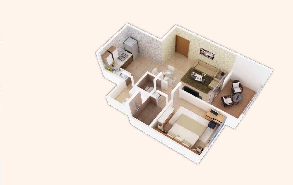 Floor plan of 1 BHK 268 Sq. Ft. Apartment in Kushal Swarnali, Pune