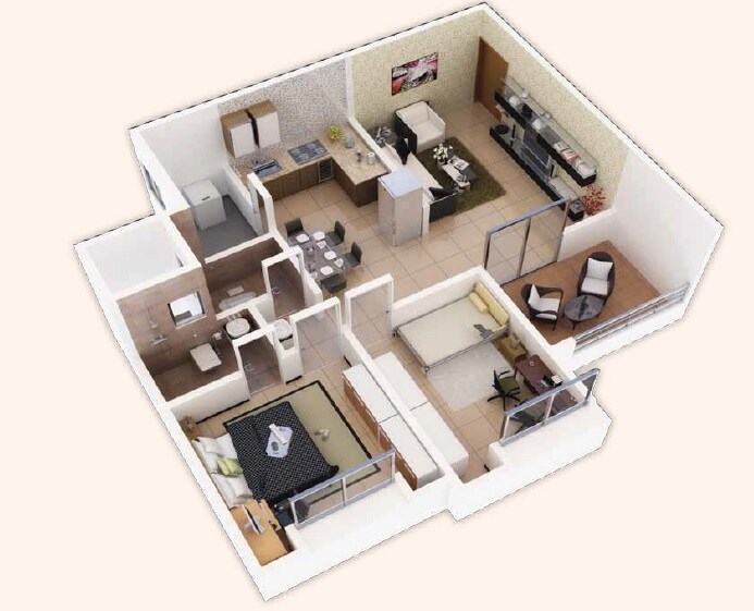 Floor plan of 2 BHK 545 Sq. Ft. Apartment in Kushal Swarnali, Pune