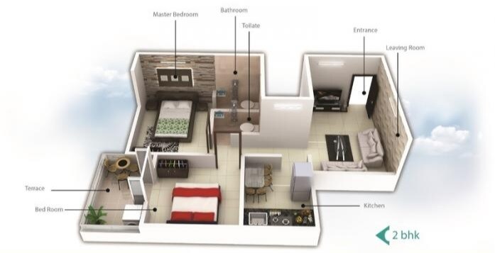 Floor plan of 2 BHK 806 Sq. Ft. Apartment in Kute Sukhvastu, Pune