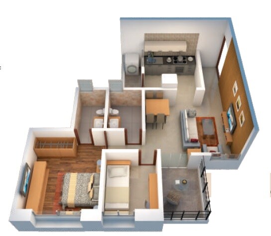 Floor plan of 2 BHK 800 Sq. Ft. Apartment in Kwality Vrindavan Heights Phase 2, Pune