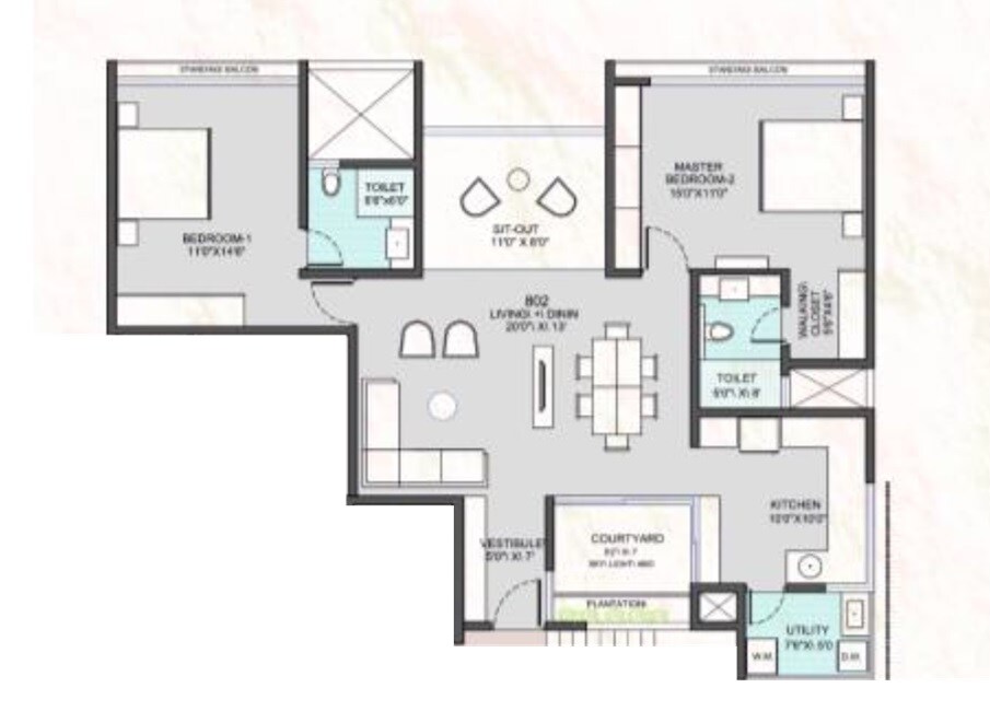 Floor plan of 2 BHK 878 Sq. Ft. Apartment in Lagoo Bilvadal, Pune