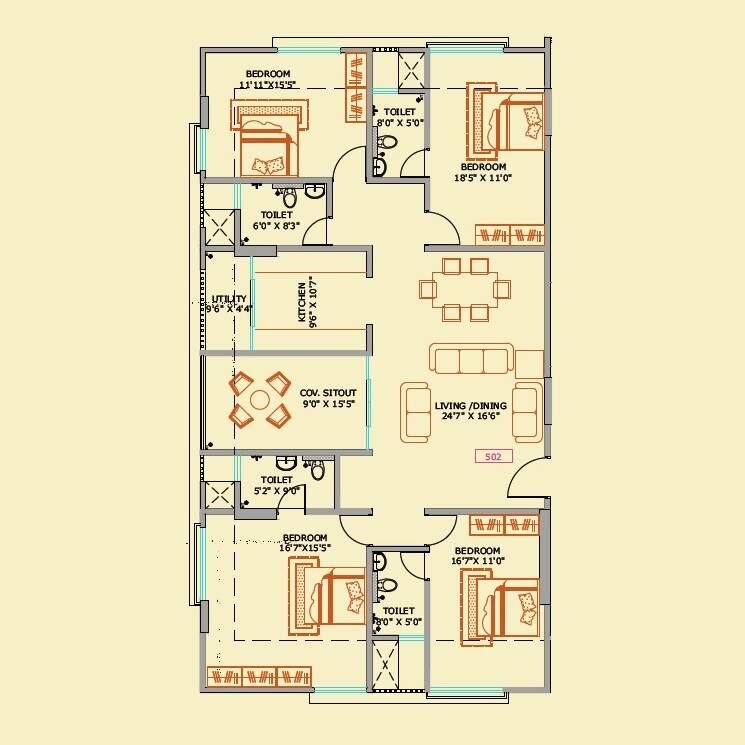 Floor plan of 4 BHK 1811 Sq. Ft. Apartment in Lagoo Shalimar, Pune