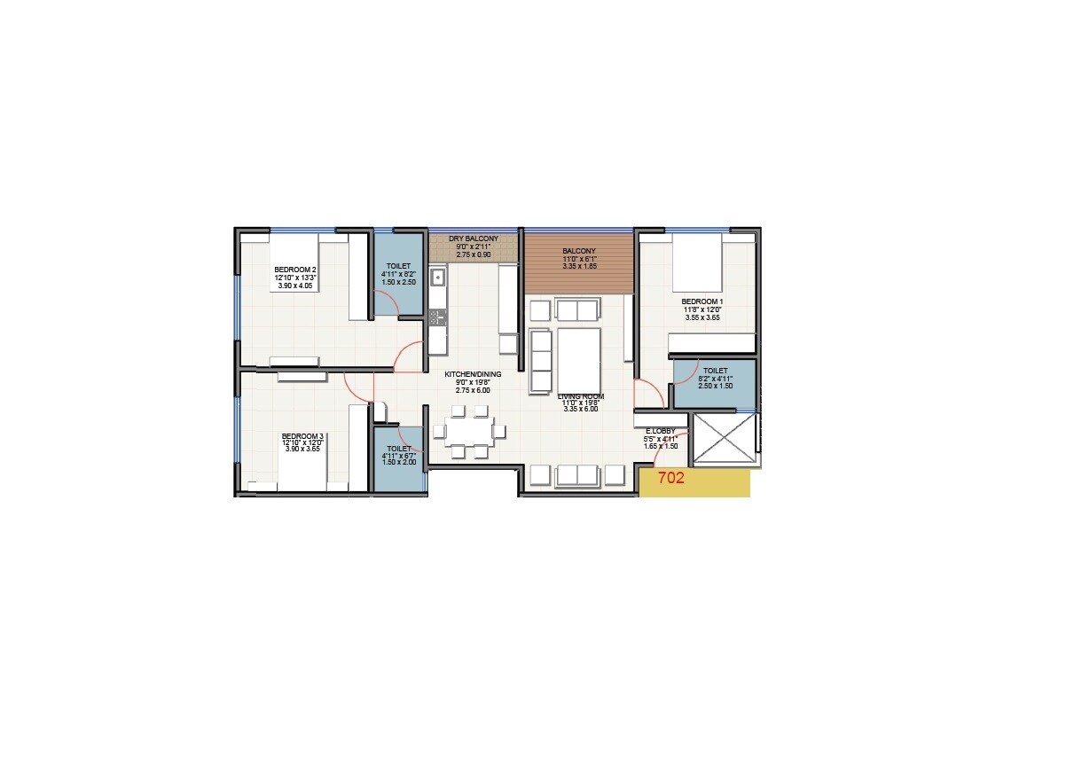 3 BHK 1218 Sq. Ft. Apartment