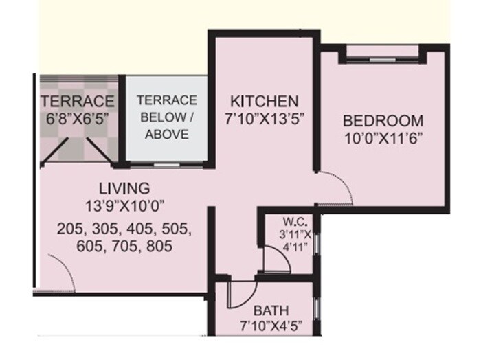 Floor plan of 1 BHK 500 Sq. Ft. Apartment in Laigude Alankapuri, Pune
