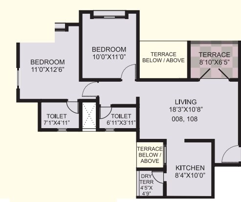 Floor plan of 2 BHK 767 Sq. Ft. Apartment in Laigude Alankapuri, Pune