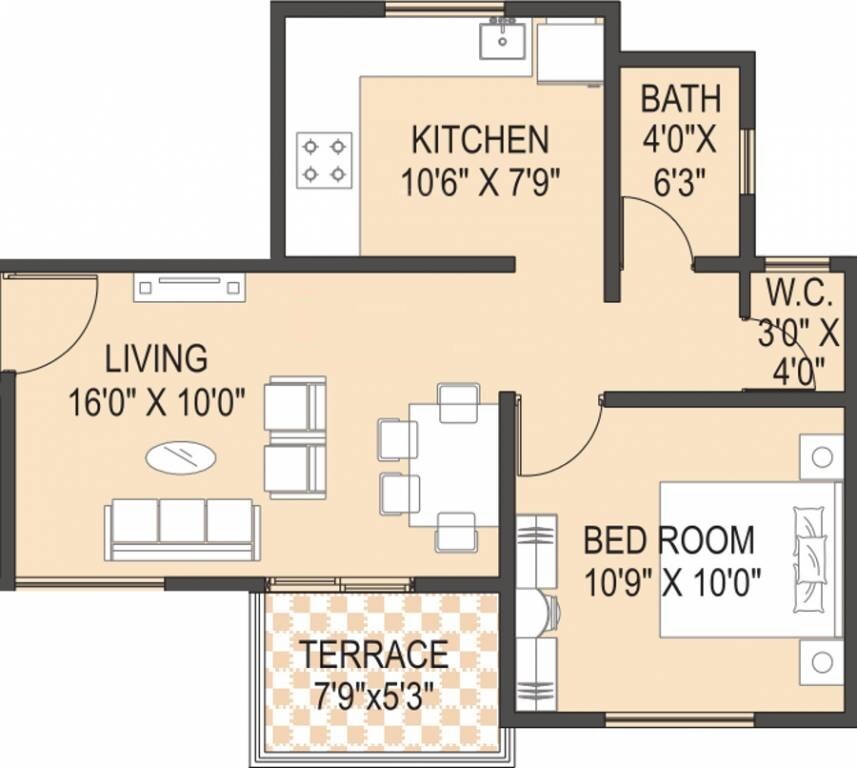 1 BHK 468 Sq. Ft. Apartment