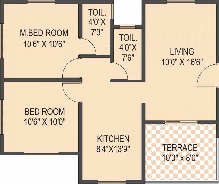 2 BHK 611 Sq. Ft. Apartment