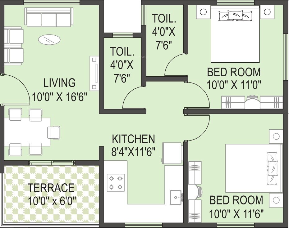 2 BHK 668 Sq. Ft. Apartment