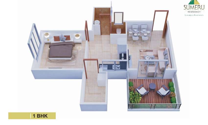 1 BHK 669 Sq. Ft. Apartment in Lanke Sumeru Residency