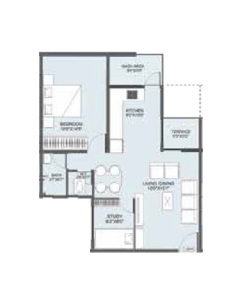 Floor plan of 1 BHK 436 Sq. Ft. Apartment in Laukik Pelican, Pune